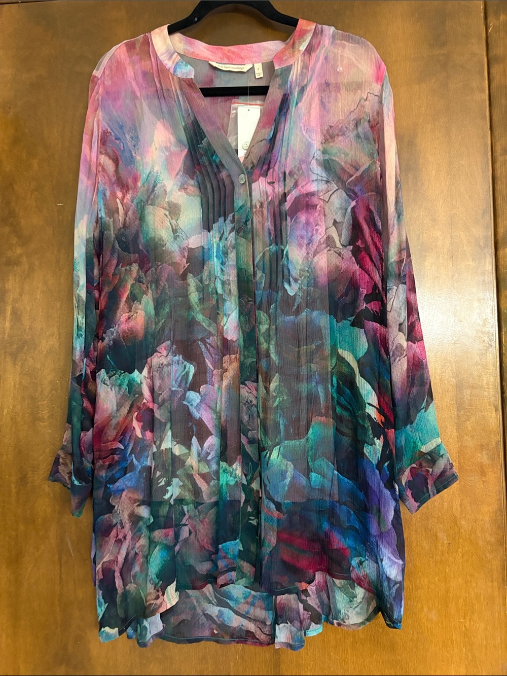 NWT 2pc Soft Surroundings Multicolor Floral Watercolor Tunic - Pink Teal Purple